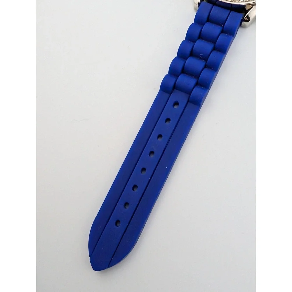 Kim‎ Rogers Watch Round 39mm Pave Rhinestone Blue Silicone Band- New Battery